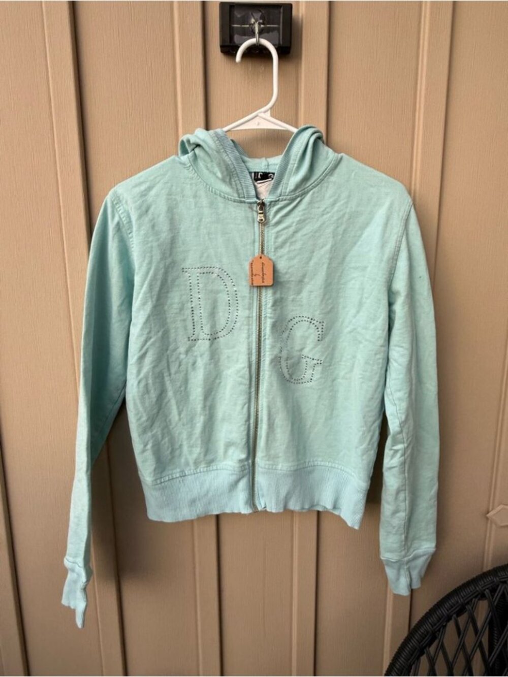 D&G Y2K Light Aqua Blue Embellished Cotton Rare Zip-Up Hoodie - Picture 2 of 10